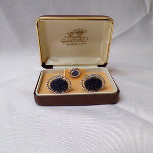 Italy Milor Blue Druzy Quartz Vintage Cufflinks and a Matching Pin
